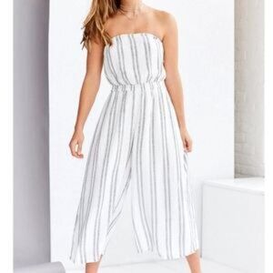 Naked Zebra Denim Blue & White Stripe Rayon Tube Top Cropped Pantsuit Jumper S